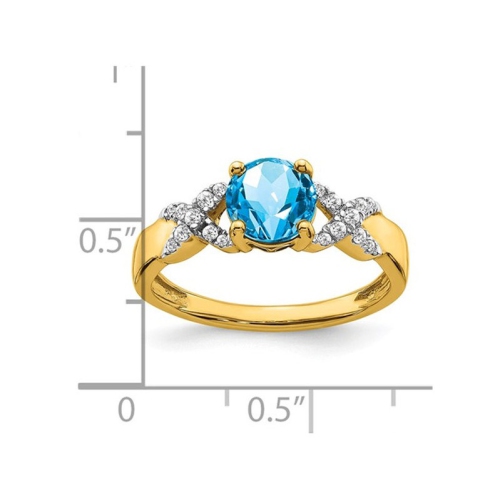 Bague en or jaune 14 ct avec diamants et topaze bleue naturelle 1.00 ct