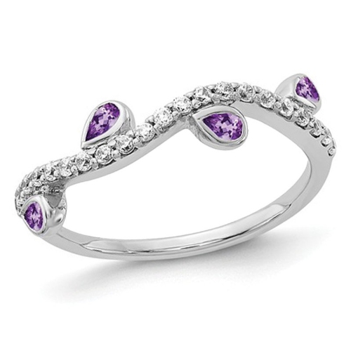 Bague de mariage en or blanc 14K ct avec améthyste en forme de vigne 2/3&nbsp;carat et diamants 1/5&nbsp;carat (ct)