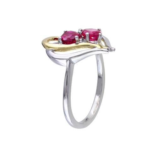 1.10 Carat Lab-Created Ruby Heart Ring with Diamonds in Sterling Silver with Yellow Plating
