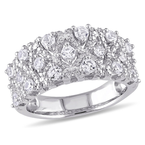 GEM AND HARMONY  1 3/10 Carat (Ctw) Lab-Created Sapphire Pave Ring In Sterling Silver In White