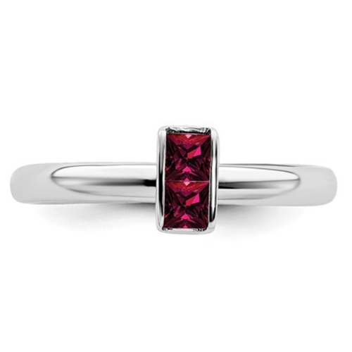 1/3 Carat Princess Cut Lab Created Ruby Ring in Sterling Silver