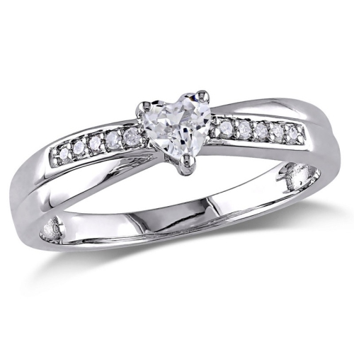 1/4 Carat Lab-Created Synthetic White Sapphire Heart Ring with Diamonds in Sterling Silver