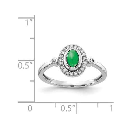 3/5 Carat Cabachon Emerald Ring in 14K White Gold with Diamonds