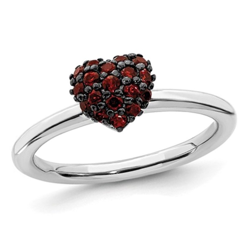 GEM AND HARMONY  1/3 Carat (Ctw) Garnet Promise Heart Ring In Sterling In Silver