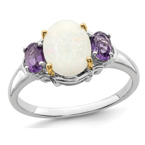 GEM AND HARMONY  Amethyst And Created Opal Ring 1.35 Carats (Ctw) In Sterling In Silver