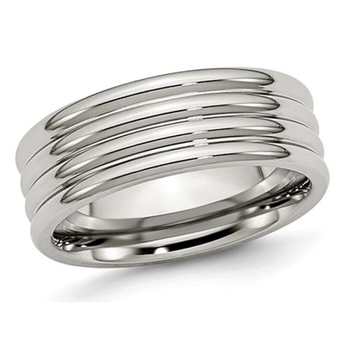 GEM AND HARMONY  Chisel 8MM Stainless Steel Grooved Comfort Fit Wedding Band Ring In Multicolor