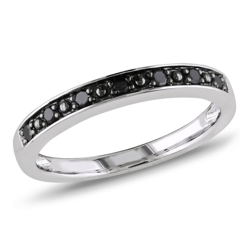 GEM AND HARMONY  1/10 Carat (Ctw) Diamond Wedding Band Ring In Sterling Silver With Rhodium In Black