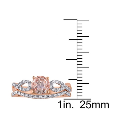 4/5 Carat Morganite and Diamond Engagement Ring Bridal Wedding Set Ring 10K Pink Gold