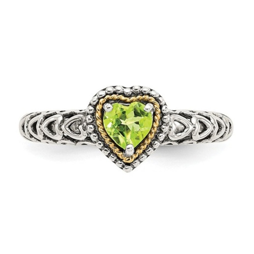 Bague en cœur, péridot naturel, 5 mm, argent sterling