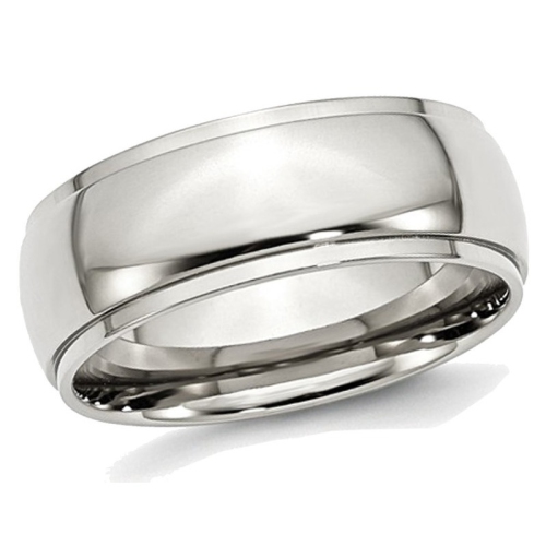 GEM AND HARMONY  Mens Chisel Stainless Steel 8MM Ridged Edge Polished Wedding Band Ring In Multicolor