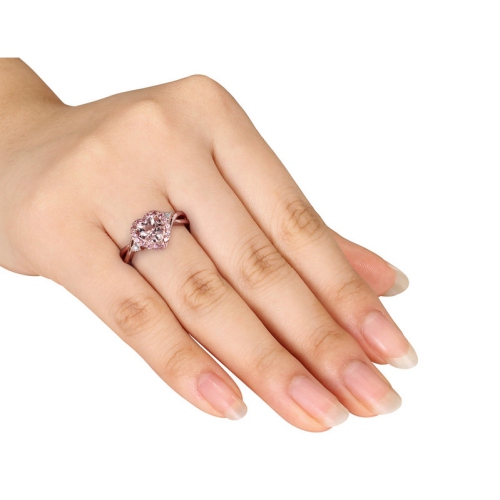 Bague coeur en morganite 1.25 carat et argent sterling plaqué rose tourmaline rose