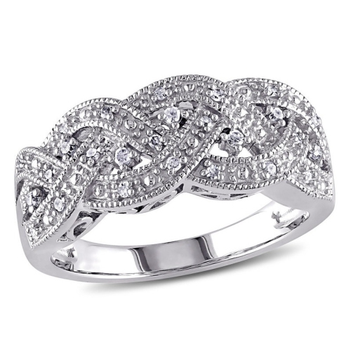 Braided Sterling Silver Ring with Diamonds 1/8 Carat