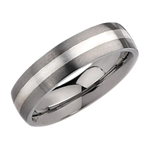 Mens Chisel 6mm Comfort Fit Satin Titanium Wedding Band Ring with Sterling Silver Inlay