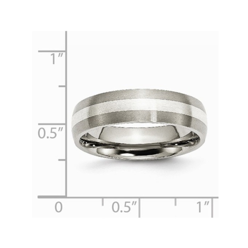 Mens Chisel 6mm Comfort Fit Satin Titanium Wedding Band Ring with Sterling Silver Inlay