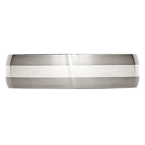 Mens Chisel 6mm Comfort Fit Satin Titanium Wedding Band Ring with Sterling Silver Inlay