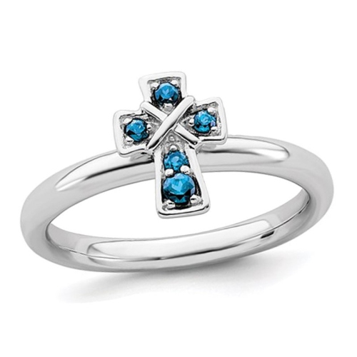 GEM AND HARMONY  1/8 Carat (Ctw) Topaz Cross Ring In Sterling Silver In Blue