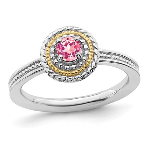 1/4 Carat Pink Tourmaline Ring in Sterling Silver with 14K Accents