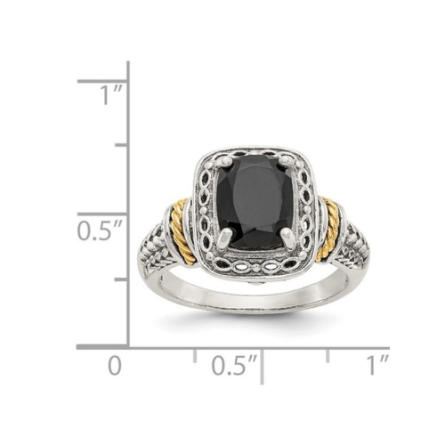 Black Onyx Ring in Rhodium Plated Sterling Silver with 14K Gold Accent