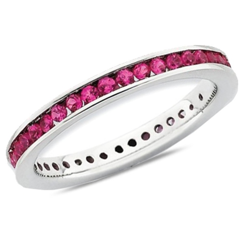 GEM AND HARMONY  Lab-Created Synthetic Ruby Semi-Eternity Band Ring 3/4 Carat (Ctw) In Sterling In Silver