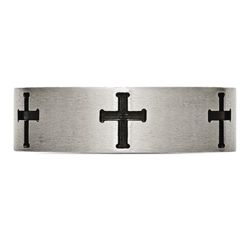 Alliance homme de 7 mm en titane brossé à croix
