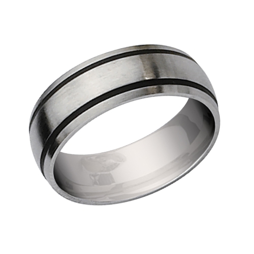 Mens Chisel 8mm Stainless Steel with Black Rubber Accent Satin Brushed Wedding Band Ring