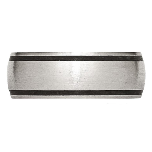Mens Chisel 8mm Stainless Steel with Black Rubber Accent Satin Brushed Wedding Band Ring