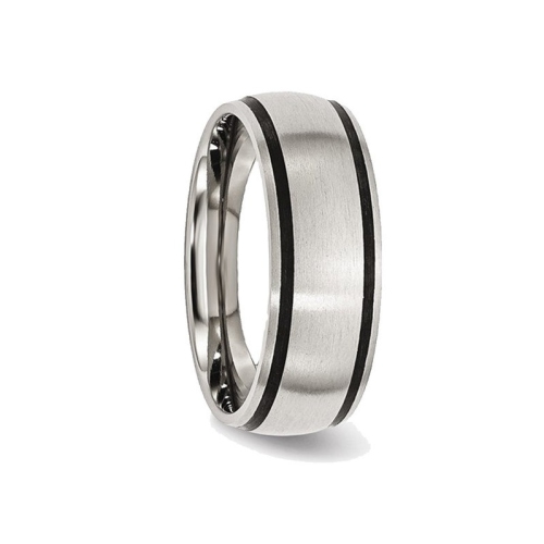 Mens Chisel 8mm Stainless Steel with Black Rubber Accent Satin Brushed Wedding Band Ring