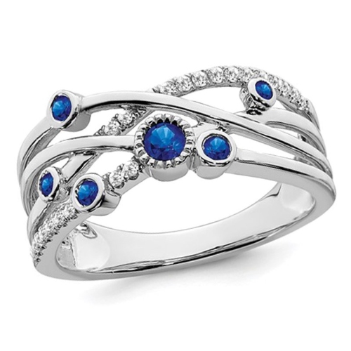 GEM AND HARMONY  1/8 Carat (Ctw) Natural Sapphire Ring In 14K White Gold With Diamonds In Blue
