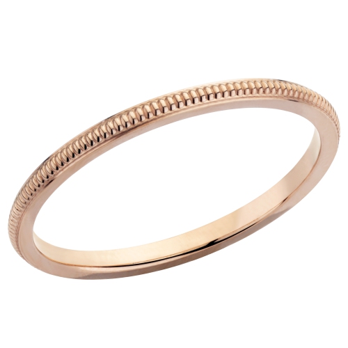 GEM AND HARMONY  Ladies 1.5MM Stackable Milgrain Wedding Band Ring In 14K Rose In Gold