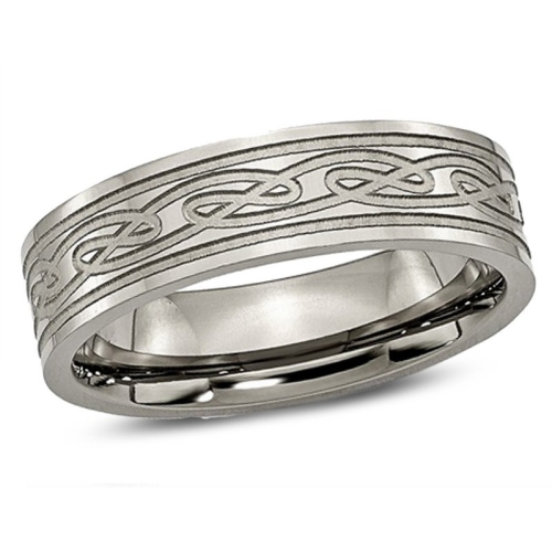 GEM AND HARMONY  Mens Chisel Titanium Laser Etched Celtic Knot Polished Band Ring In Multicolor