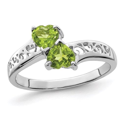 GEM AND HARMONY  1.00 Carat (Ctw) Peridot Heart Promise Ring In Sterling In Silver