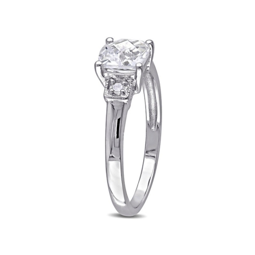 1.25 Carat Cushion-Cut Lab-Created White Sapphire Ring with Accent Diamonds in Sterling Silver