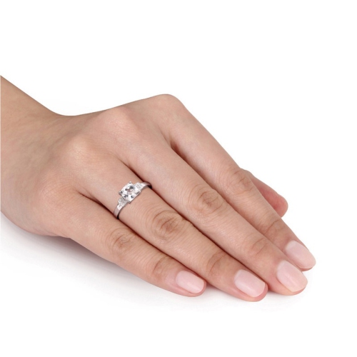 1.25 Carat Cushion-Cut Lab-Created White Sapphire Ring with Accent Diamonds in Sterling Silver