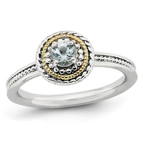 GEM AND HARMONY  1/4 Carat (Ctw) Natural Aquamarine Ring In Sterling With 14K Accent In Silver