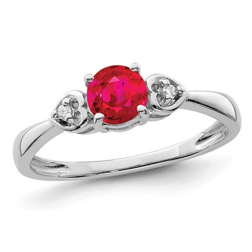 GEM AND HARMONY  1/2 Carat (Ctw) Lab-Created Ruby Ring In Sterling With Accent Diamonds In Silver