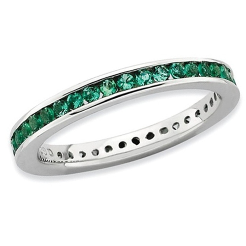GEM AND HARMONY  1/2 Carat (Ctw) Lab-Created Emerald Band Ring In Sterling In Silver
