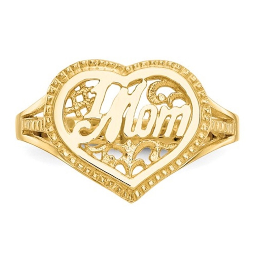 14K Yellow Gold Polished #1 MOM Heart Ring