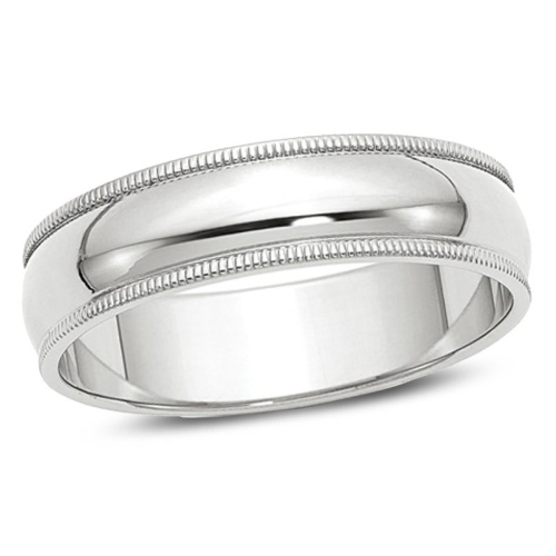 GEM AND HARMONY  Mens 14K Gold 6MM Milgrain Wedding Band Ring In White