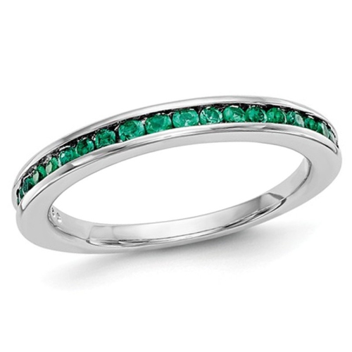 Bague semi-éternité en or blanc 14K ct avec émeraude verte