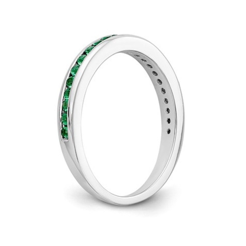 1/3 Carat Green Emerald Semi-Eternity Band Ring in 14K White Gold