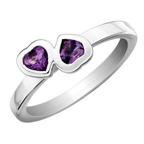 GEM AND HARMONY  Amethyst Double Heart Ring 2/5 Carat (Ctw) In Sterling In Silver