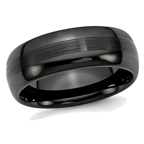GEM AND HARMONY  Chisel Ceramic 8MM Brushed And Polished Wedding Band Ring In Black
