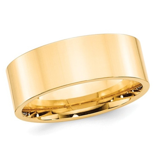 GEM AND HARMONY  Mens 14K Gold 8MM Flat Comfort Fit Wedding Band Ring In Yellow