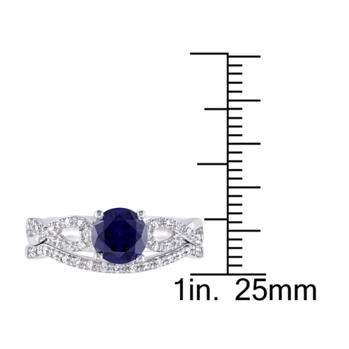 1.00 Carat Lab-Created Blue Sapphire Engagement Ring & Bridal Wedding Set with Diamond, 10K White Gold