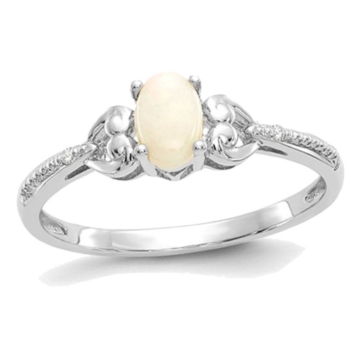 GEM AND HARMONY  1/5 Carat (Ctw) Natural Oval Opal Ring In 10K Gold In White