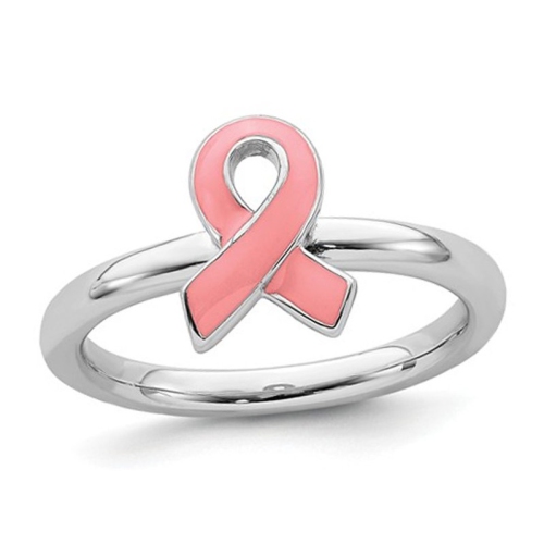 GEM AND HARMONY  Sterling Silver Awareness Ribbon Ring In Pink