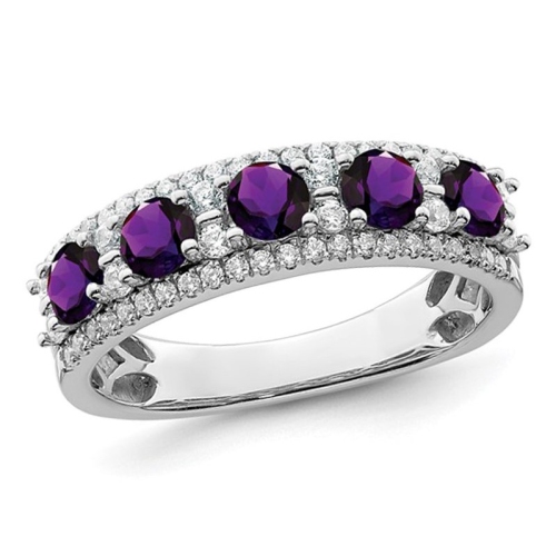 GEM AND HARMONY  2/5 Carat (Ctw) Purple Amethyst Band Ring In 14K Gold With Diamonds 1/3 Carat (Ctw) In White