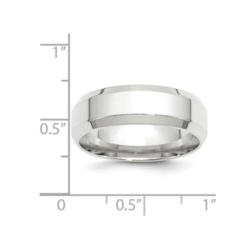 Mens 10K White Gold 7mm Comfort Fit Wedding Band Ring with Bevel Edge