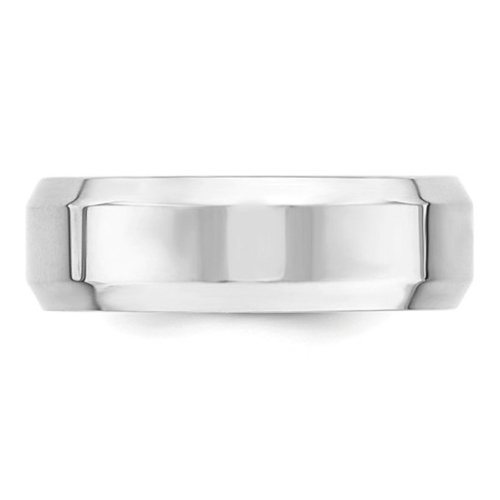 Mens 10K White Gold 7mm Comfort Fit Wedding Band Ring with Bevel Edge