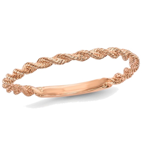 Ladies 14K Rose Pink Gold Polished Twisted Rope Ring Band